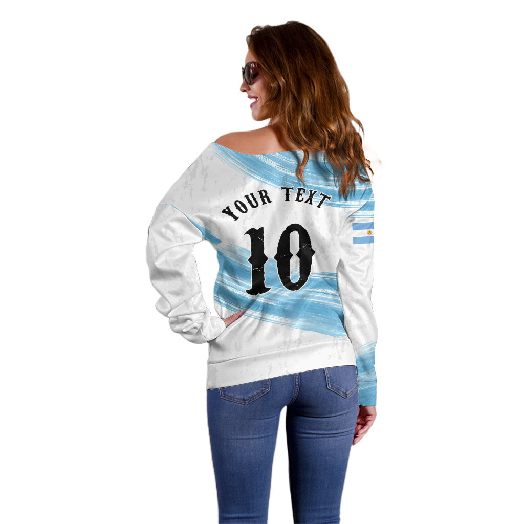 Personalized Argentina Football Off Shoulder Sweater La Seleccion Horse - Sun Of May