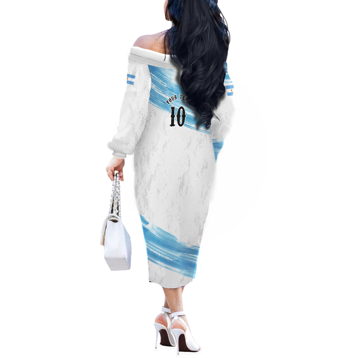 Personalized Argentina Football Off The Shoulder Long Sleeve Dress La Seleccion Horse - Sun Of May