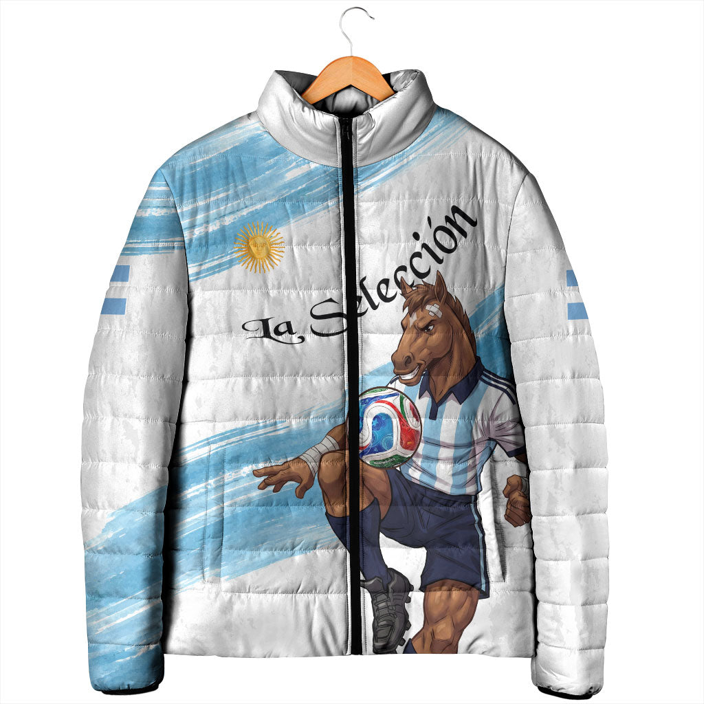 Personalized Argentina Football Padded Jacket La Seleccion Horse - Sun Of May