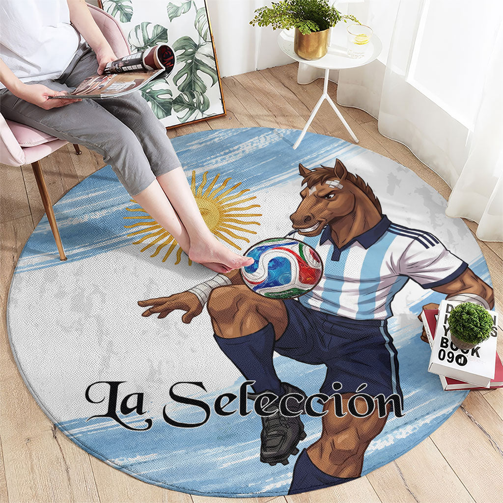 Argentina Football Round Carpet La Seleccion Horse - Sun Of May