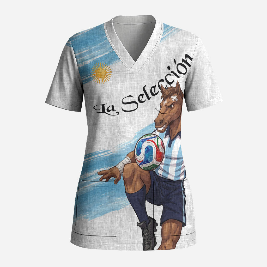 Personalized Argentina Football Scrub Top La Seleccion Horse - Sun Of May