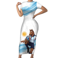 Personalized Argentina Football Short Sleeve Bodycon Dress La Seleccion Horse - Sun Of May