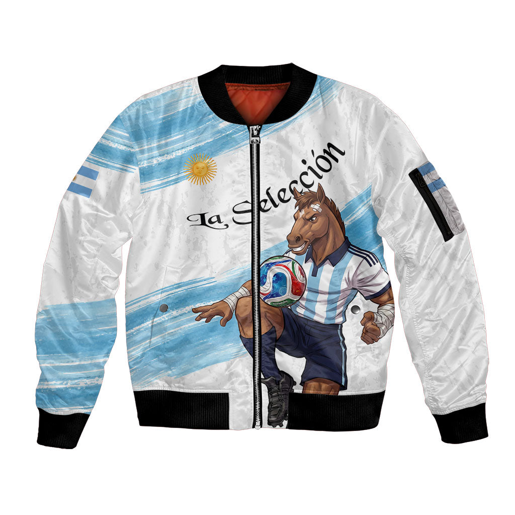 Personalized Argentina Football Sleeve Zip Bomber Jacket La Seleccion Horse - Sun Of May