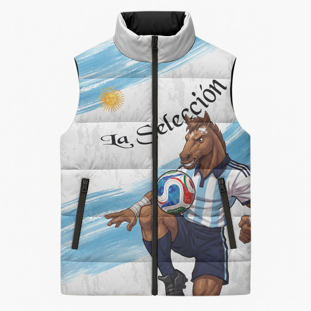 Personalized Argentina Football Sleeveless Puffer Jacket La Seleccion Horse - Sun Of May