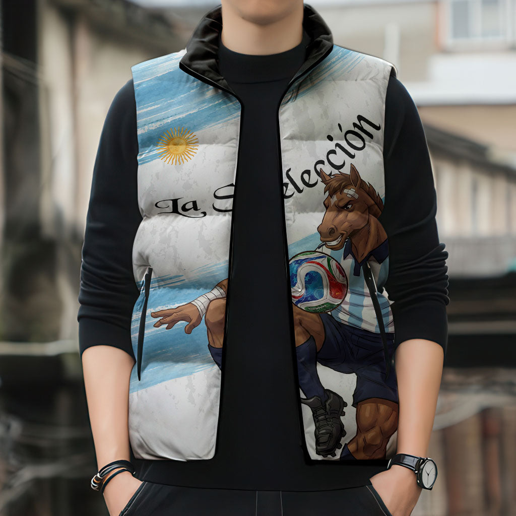 Personalized Argentina Football Sleeveless Puffer Jacket La Seleccion Horse - Sun Of May