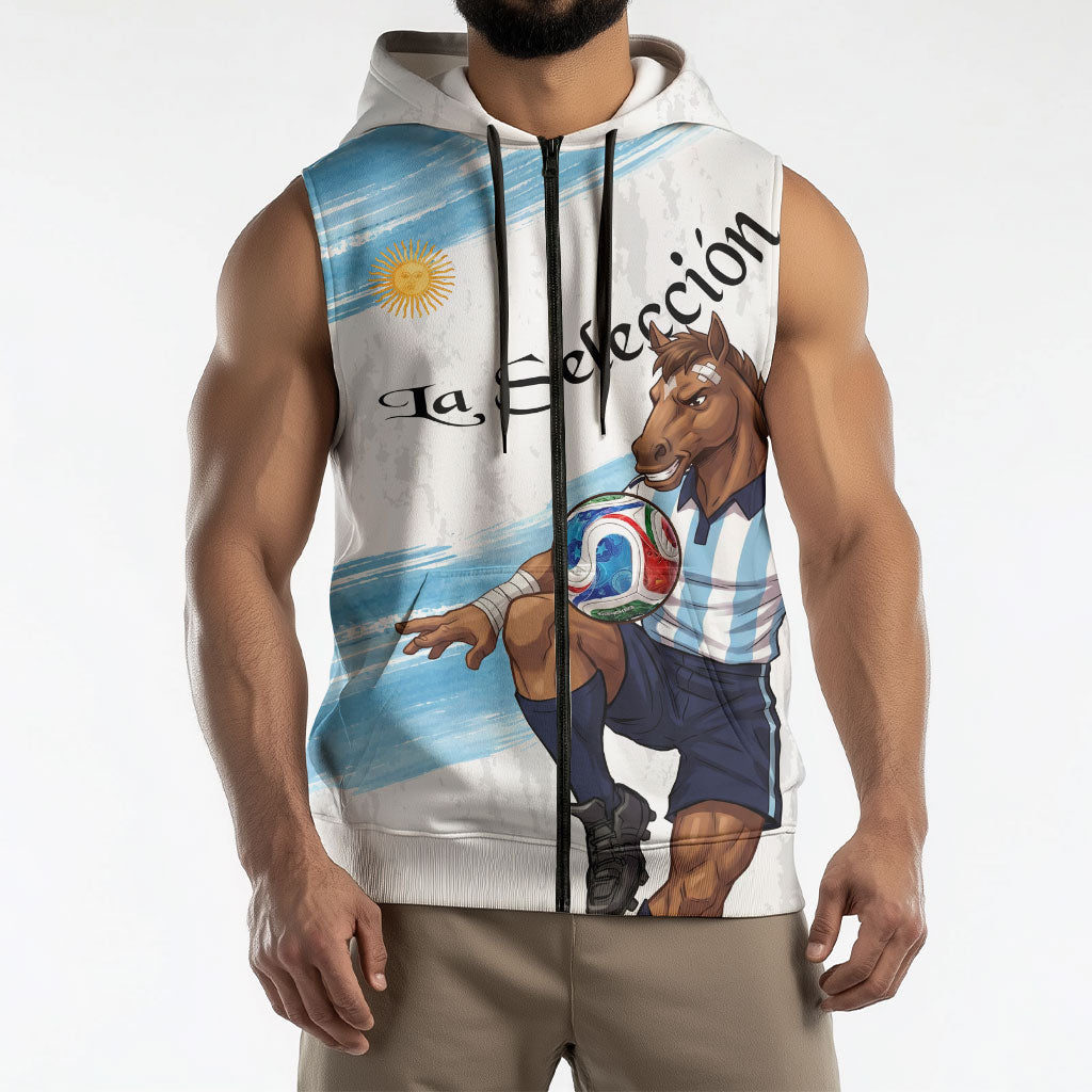 Personalized Argentina Football Sleeveless Zip Hoodie La Seleccion Horse - Sun Of May