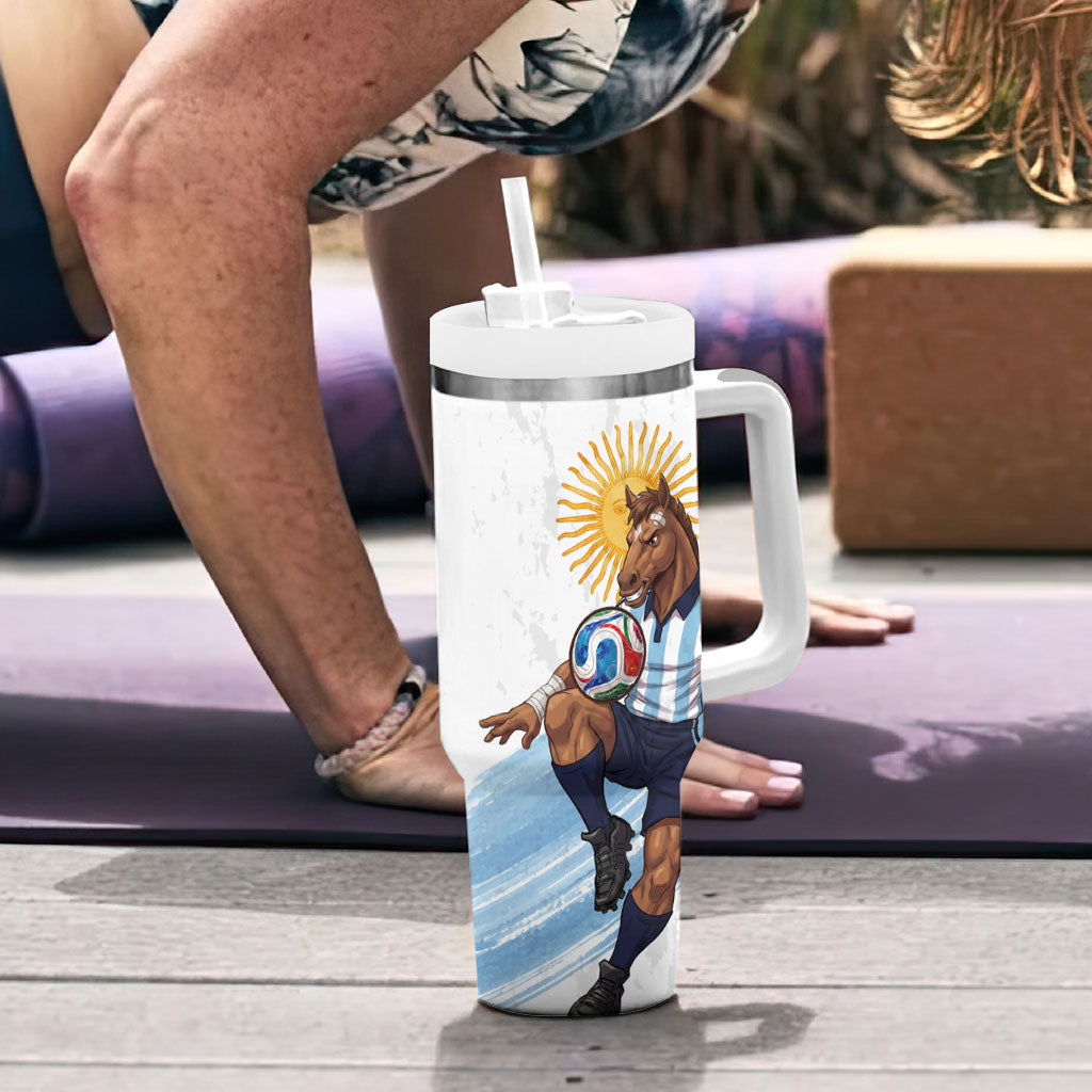 Personalized Argentina Football Tumbler With Handle La Seleccion Horse - Sun Of May