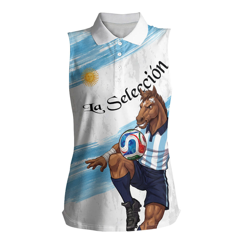 Personalized Argentina Football Women Sleeveless Polo Shirt La Seleccion Horse - Sun Of May