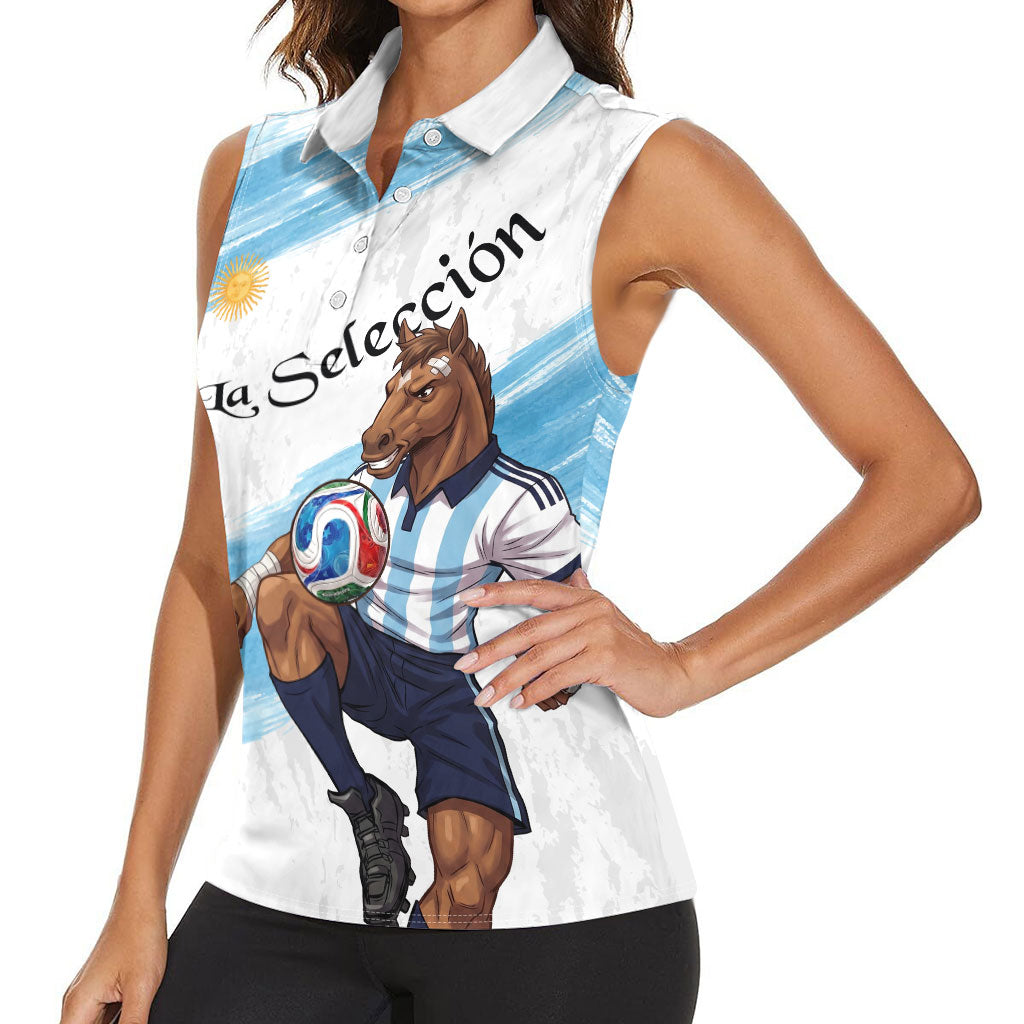 Personalized Argentina Football Women Sleeveless Polo Shirt La Seleccion Horse - Sun Of May