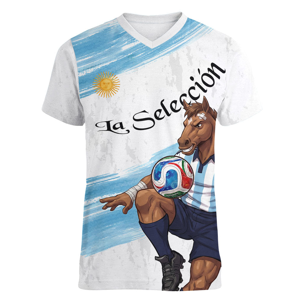 Personalized Argentina Football Women V-Neck T-Shirt La Seleccion Horse - Sun Of May