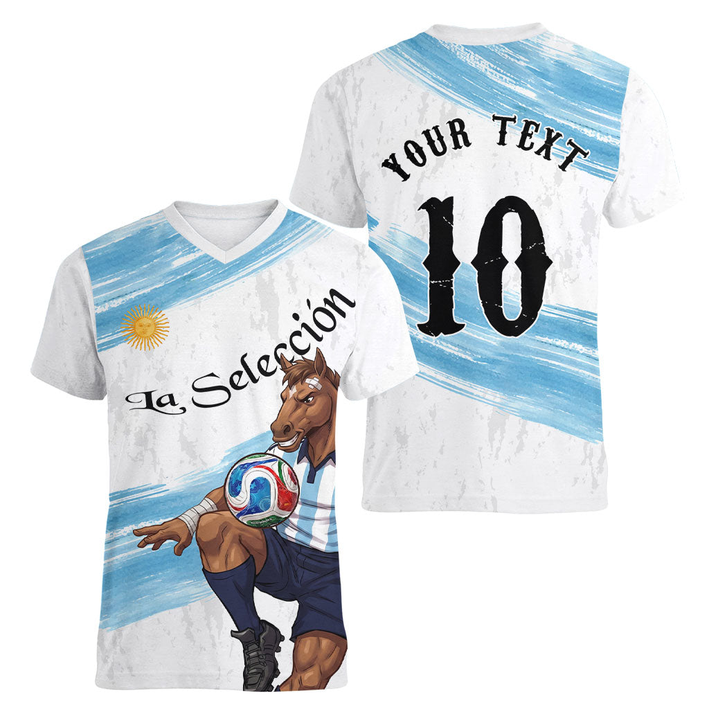 Personalized Argentina Football Women V-Neck T-Shirt La Seleccion Horse - Sun Of May