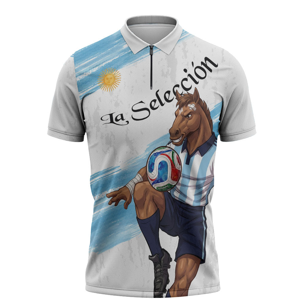 Personalized Argentina Football Zipper Polo Shirt La Seleccion Horse - Sun Of May