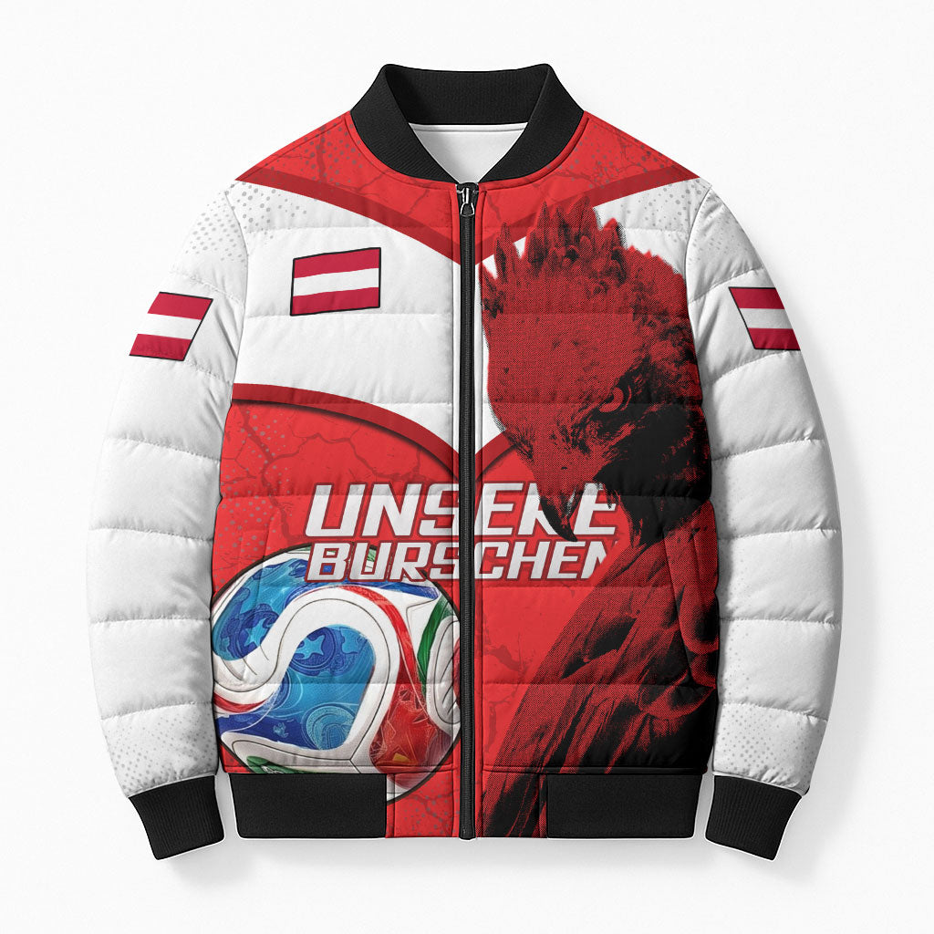 Personalized Austria Football Bomber Puffer Jacket Unsere Burschen Eagle Mascot