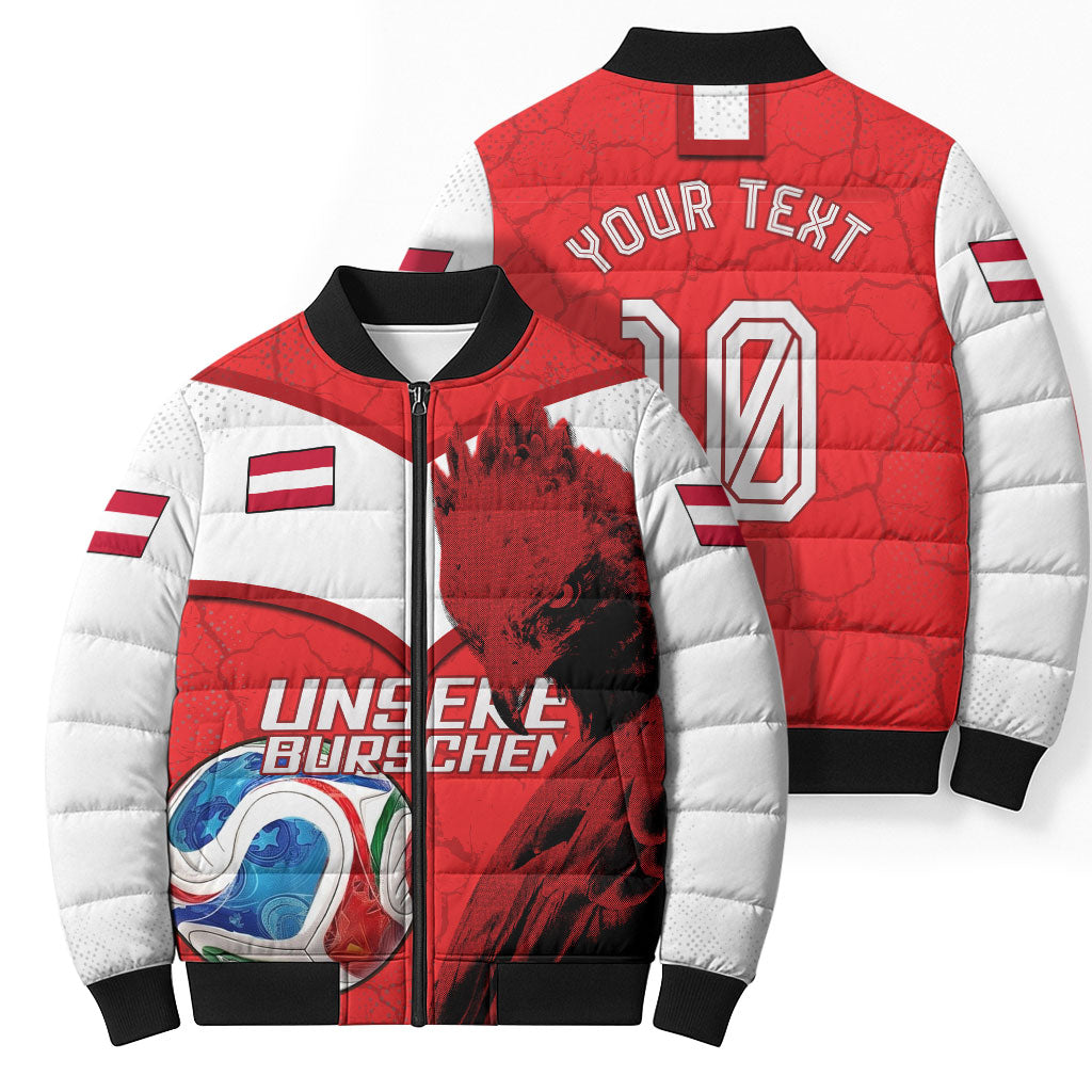 Personalized Austria Football Bomber Puffer Jacket Unsere Burschen Eagle Mascot