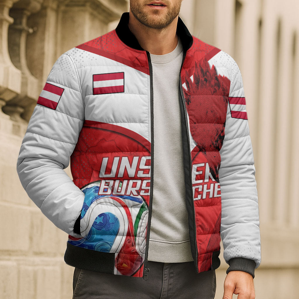 Personalized Austria Football Bomber Puffer Jacket Unsere Burschen Eagle Mascot