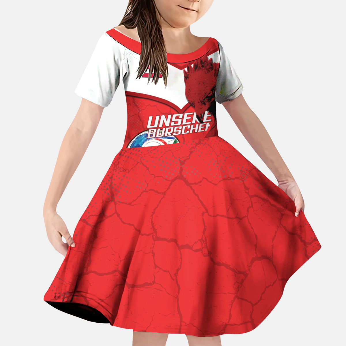 Personalized Austria Football Kid Short Sleeve Dress Unsere Burschen Eagle Mascot
