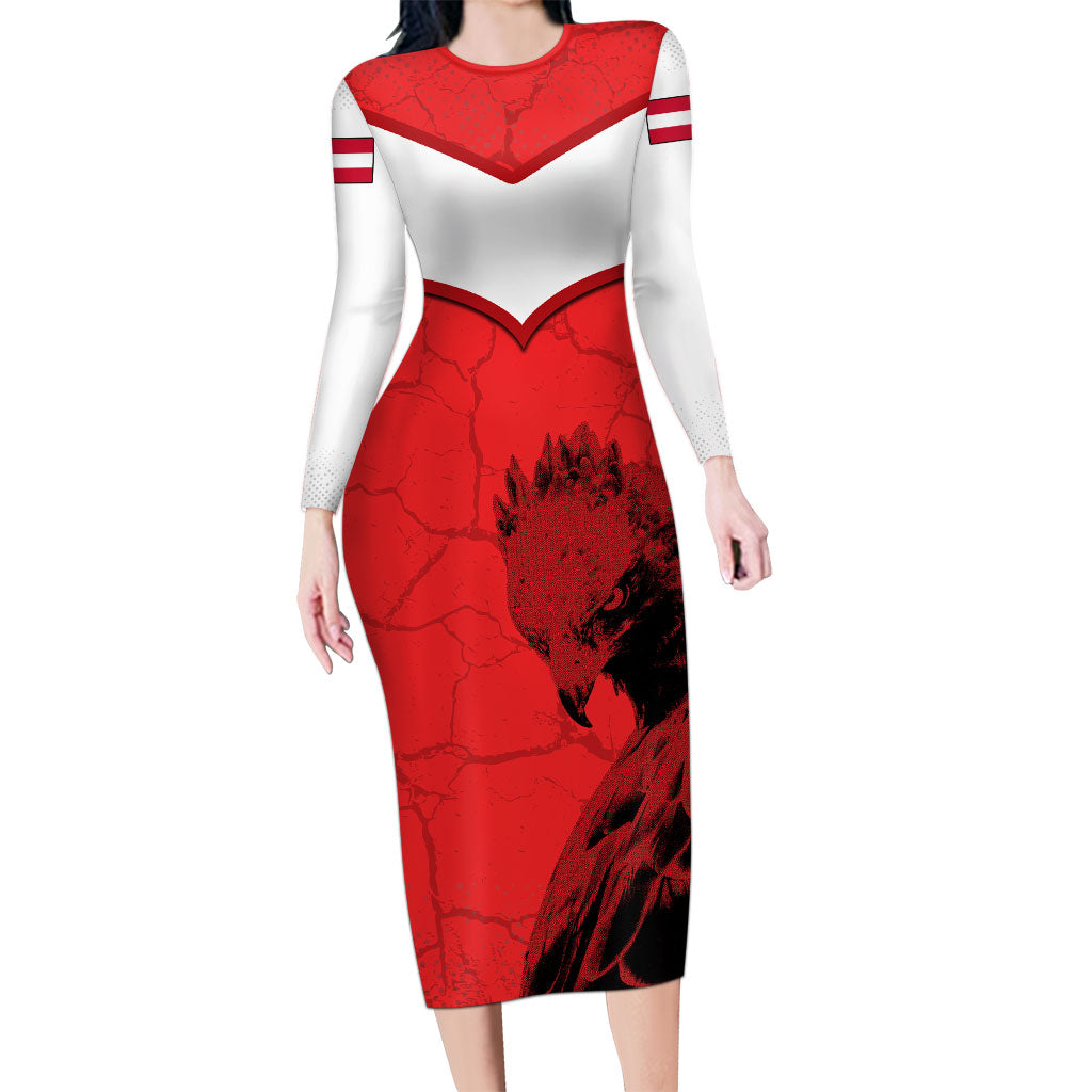Austria Football Long Sleeve Bodycon Dress Unsere Burschen Eagle Mascot