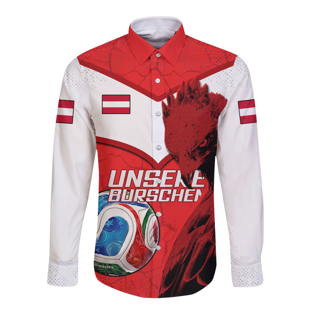 Personalized Austria Football Long Sleeve Button Shirt Unsere Burschen Eagle Mascot