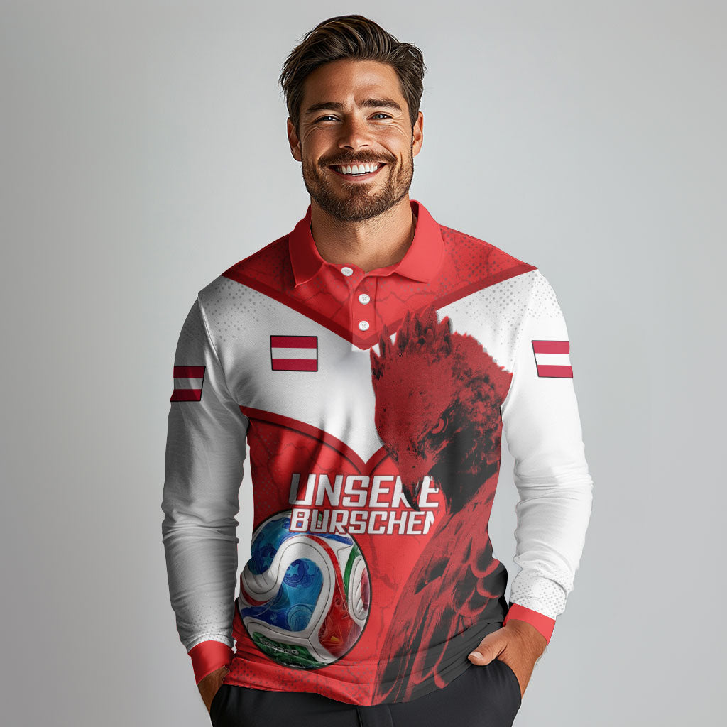 Personalized Austria Football Long Sleeve Polo Shirt Unsere Burschen Eagle Mascot