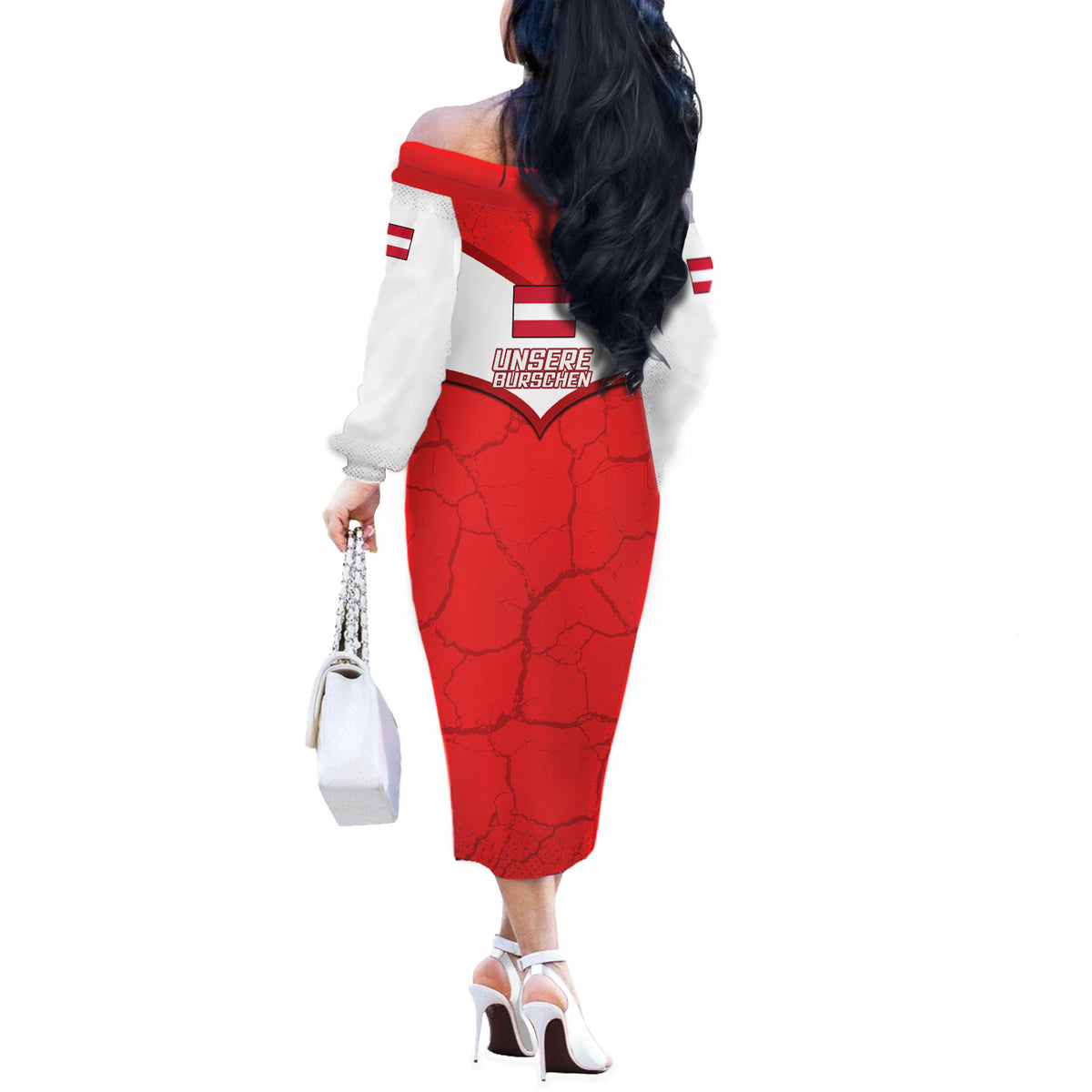 Austria Football Off The Shoulder Long Sleeve Dress Unsere Burschen Eagle Mascot