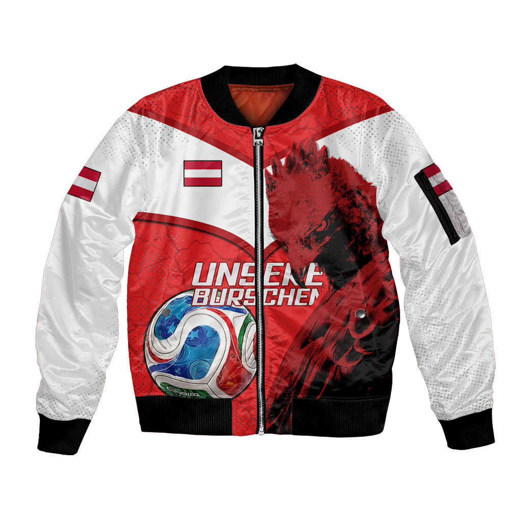 Personalized Austria Football Sleeve Zip Bomber Jacket Unsere Burschen Eagle Mascot