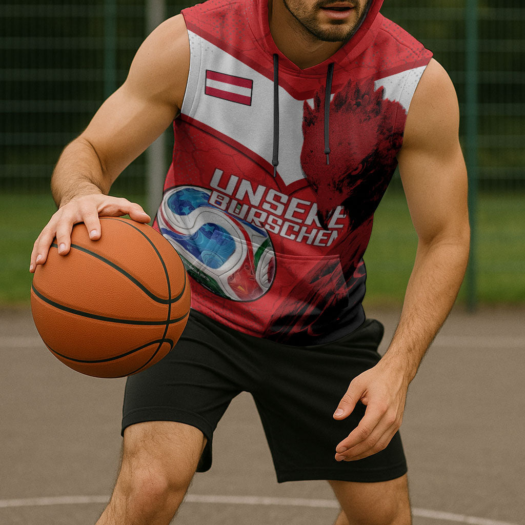 Personalized Austria Football Sleeveless Hoodie Unsere Burschen Eagle Mascot