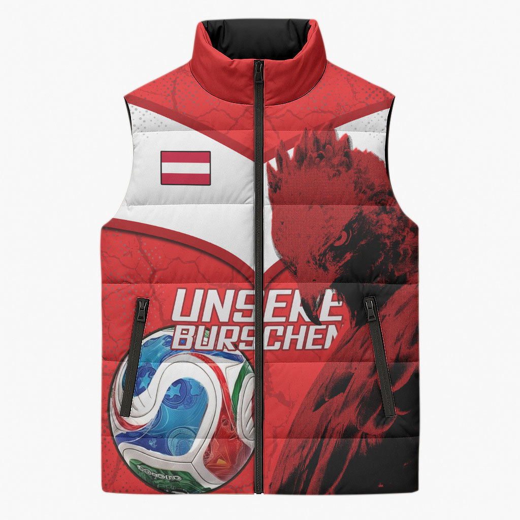 Personalized Austria Football Sleeveless Puffer Jacket Unsere Burschen Eagle Mascot