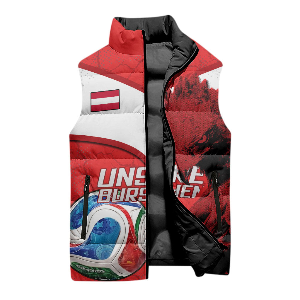 Personalized Austria Football Sleeveless Puffer Jacket Unsere Burschen Eagle Mascot