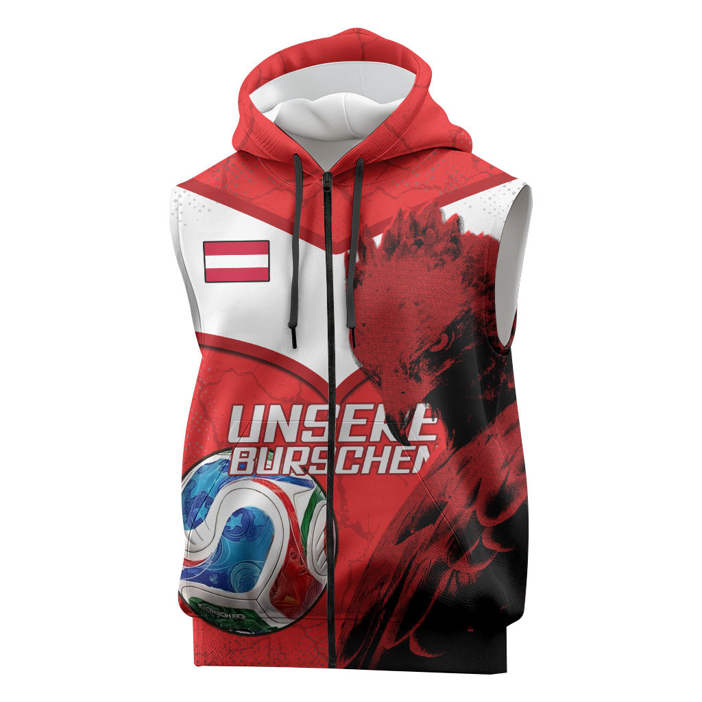 Personalized Austria Football Sleeveless Zip Hoodie Unsere Burschen Eagle Mascot