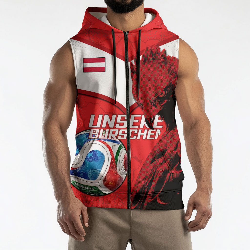 Personalized Austria Football Sleeveless Zip Hoodie Unsere Burschen Eagle Mascot