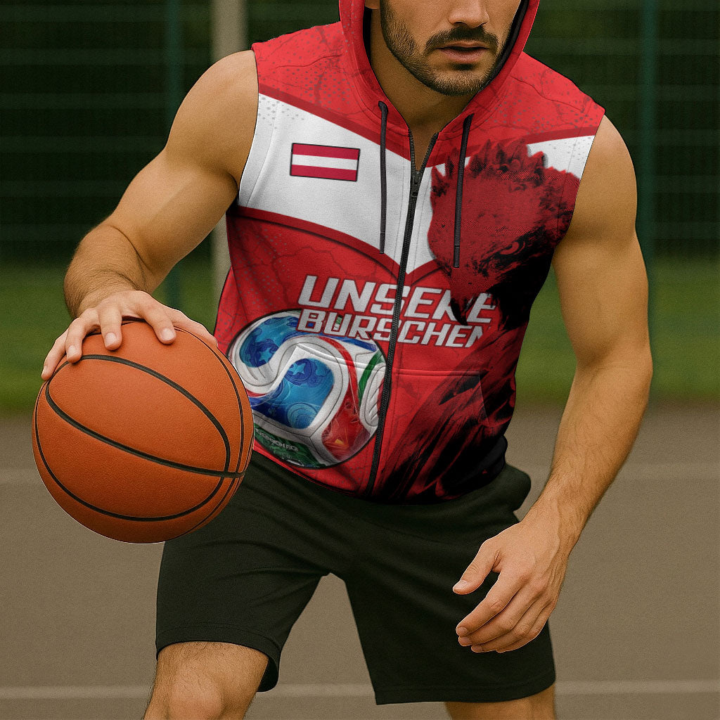Personalized Austria Football Sleeveless Zip Hoodie Unsere Burschen Eagle Mascot