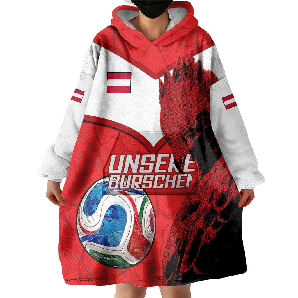 Personalized Austria Football Wearable Blanket Hoodie Unsere Burschen Eagle Mascot
