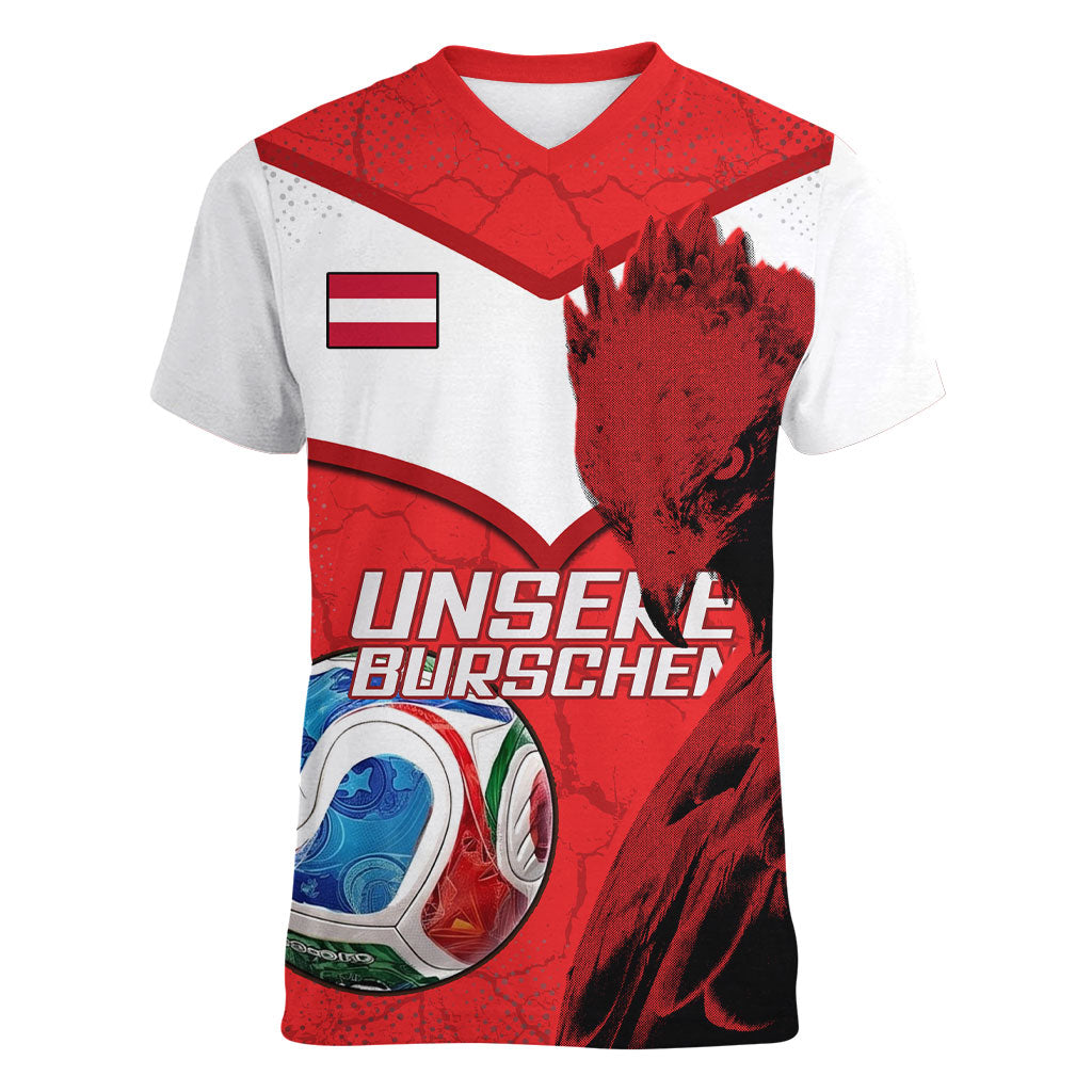 Personalized Austria Football Women V-Neck T-Shirt Unsere Burschen Eagle Mascot