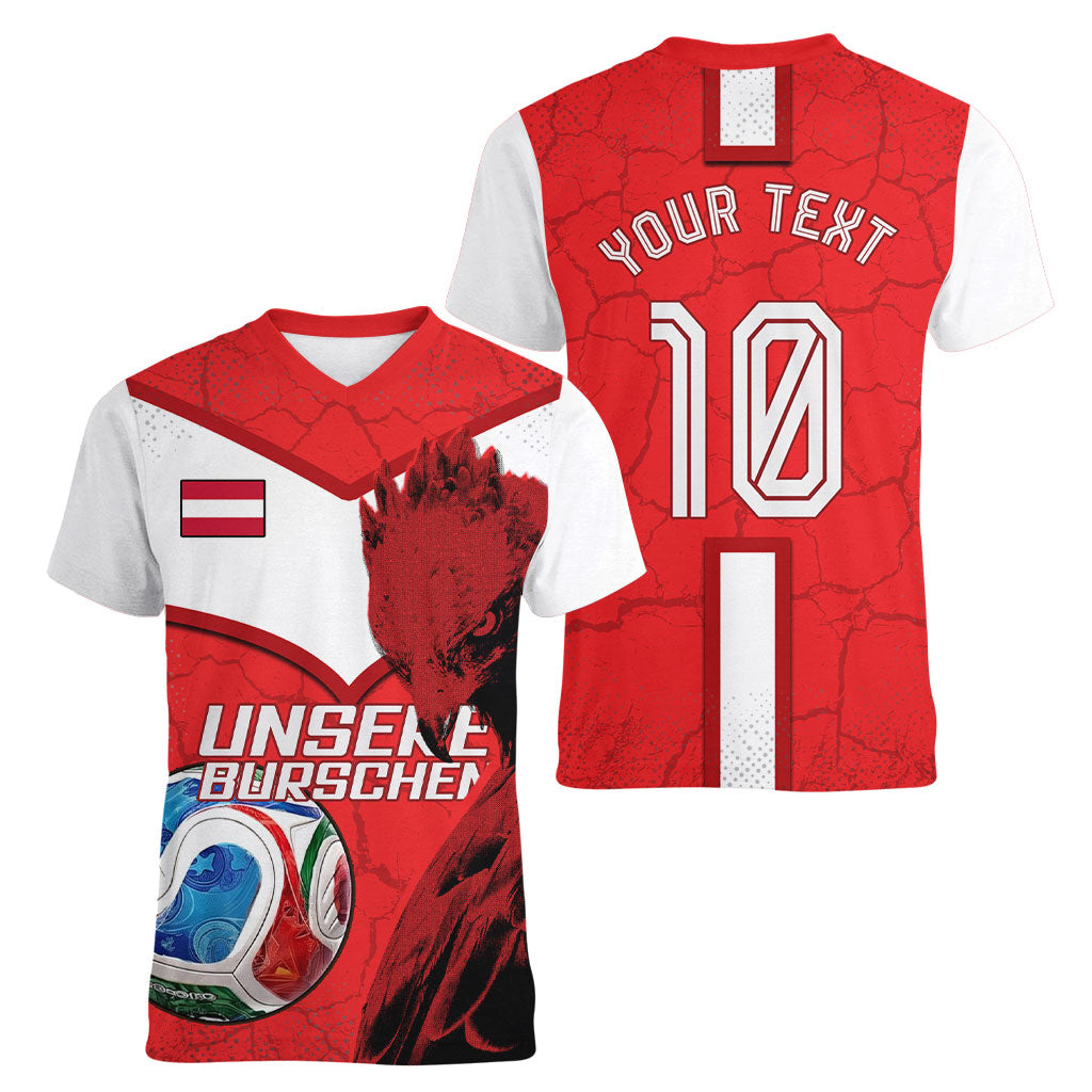 Personalized Austria Football Women V-Neck T-Shirt Unsere Burschen Eagle Mascot