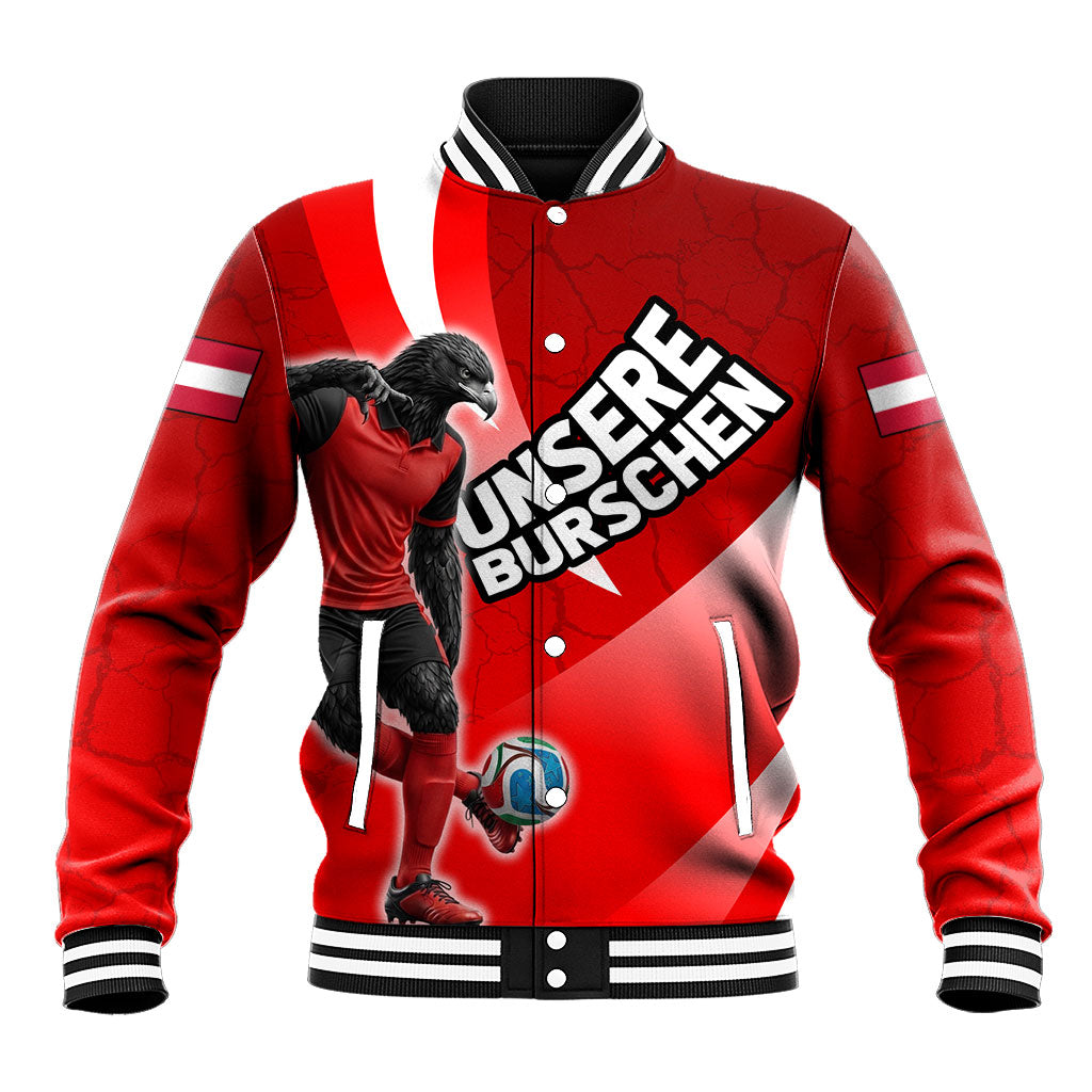 Personalized Austria Football Unsere Burschen Baseball Jacket Eagle Mascot Patriotic Wave Grunge