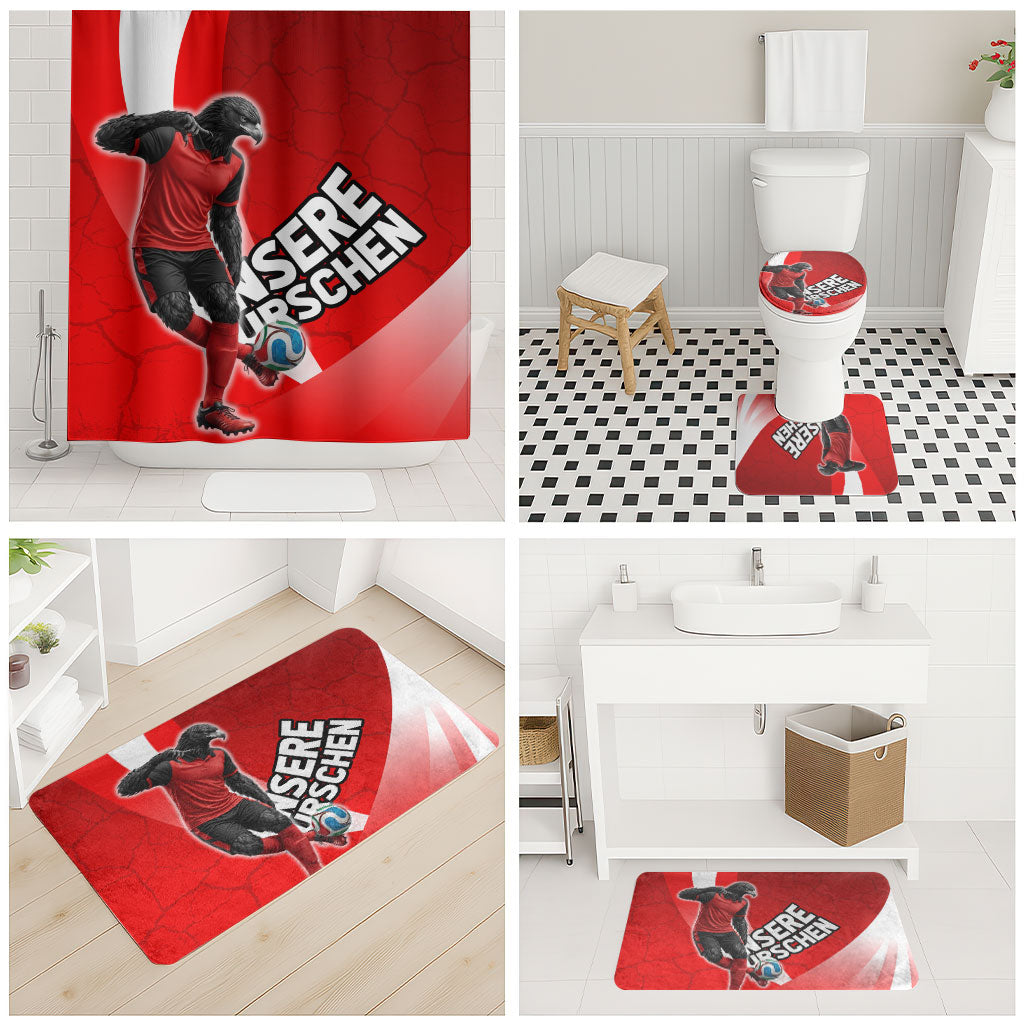 Austria Football Unsere Burschen Bathroom Set Eagle Mascot Patriotic Wave Grunge