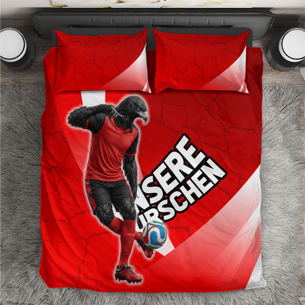 Austria Football Unsere Burschen Bedding Set Eagle Mascot Patriotic Wave Grunge