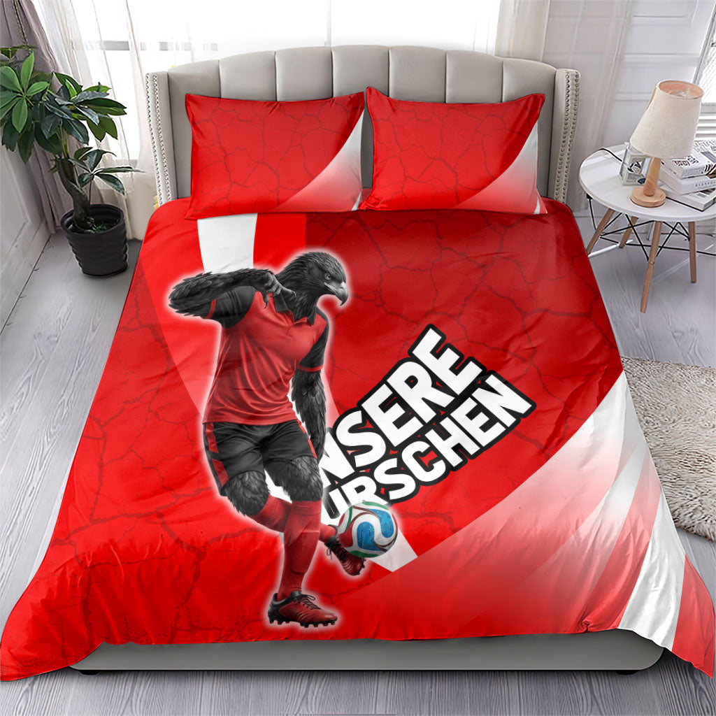 Austria Football Unsere Burschen Bedding Set Eagle Mascot Patriotic Wave Grunge