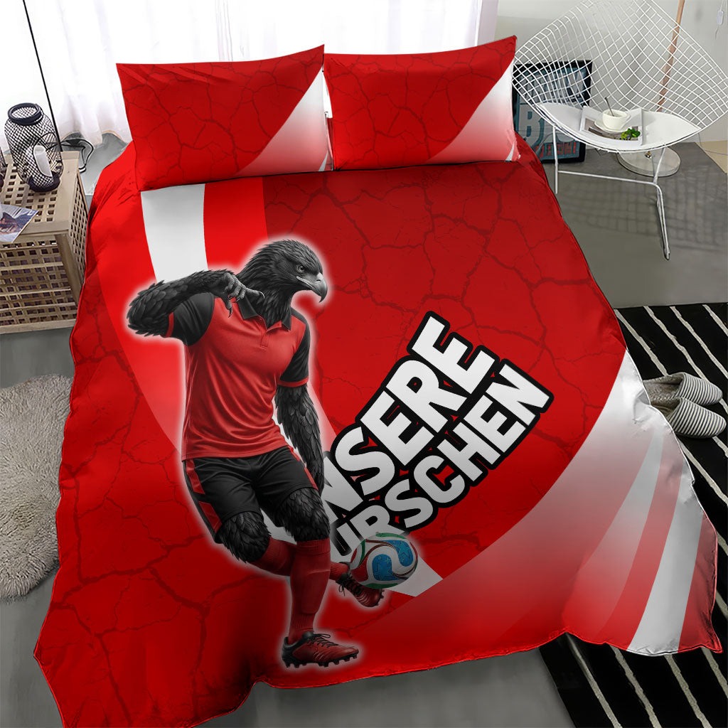 Austria Football Unsere Burschen Bedding Set Eagle Mascot Patriotic Wave Grunge