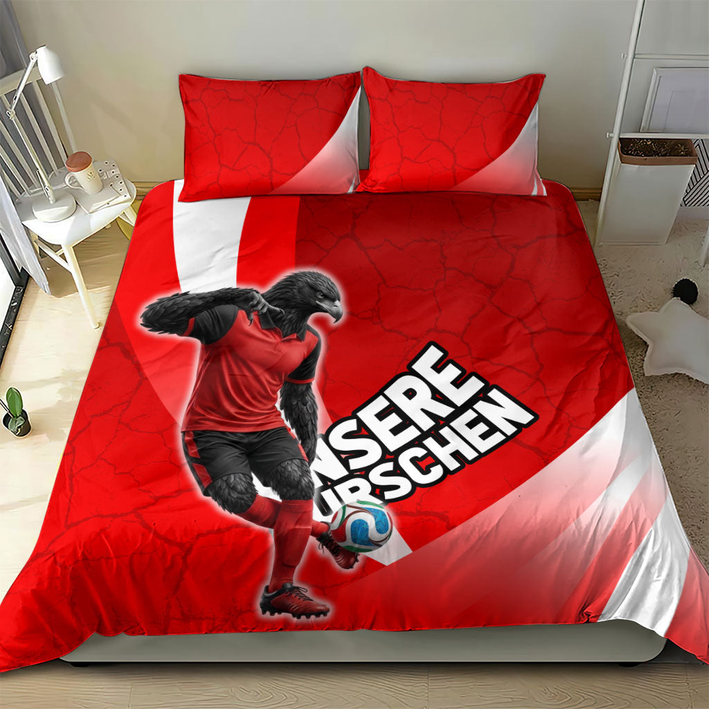 Austria Football Unsere Burschen Bedding Set Eagle Mascot Patriotic Wave Grunge