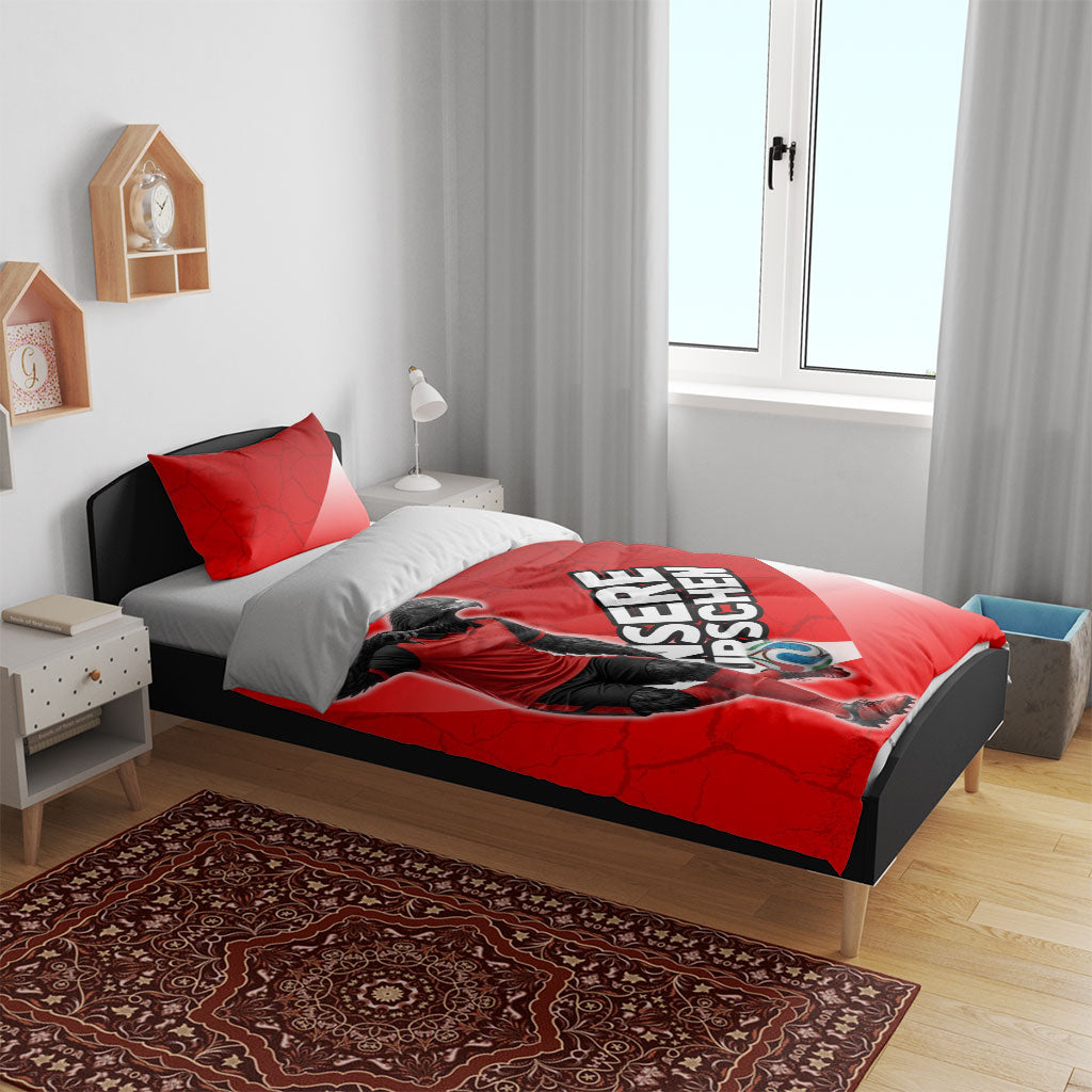 Austria Football Unsere Burschen Bedding Set Eagle Mascot Patriotic Wave Grunge
