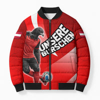 Personalized Austria Football Unsere Burschen Bomber Puffer Jacket Eagle Mascot Patriotic Wave Grunge