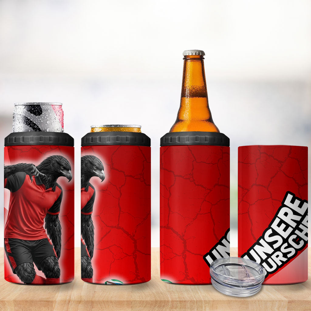 Austria Football Unsere Burschen 4 in 1 Can Cooler Tumbler Eagle Mascot Patriotic Wave Grunge