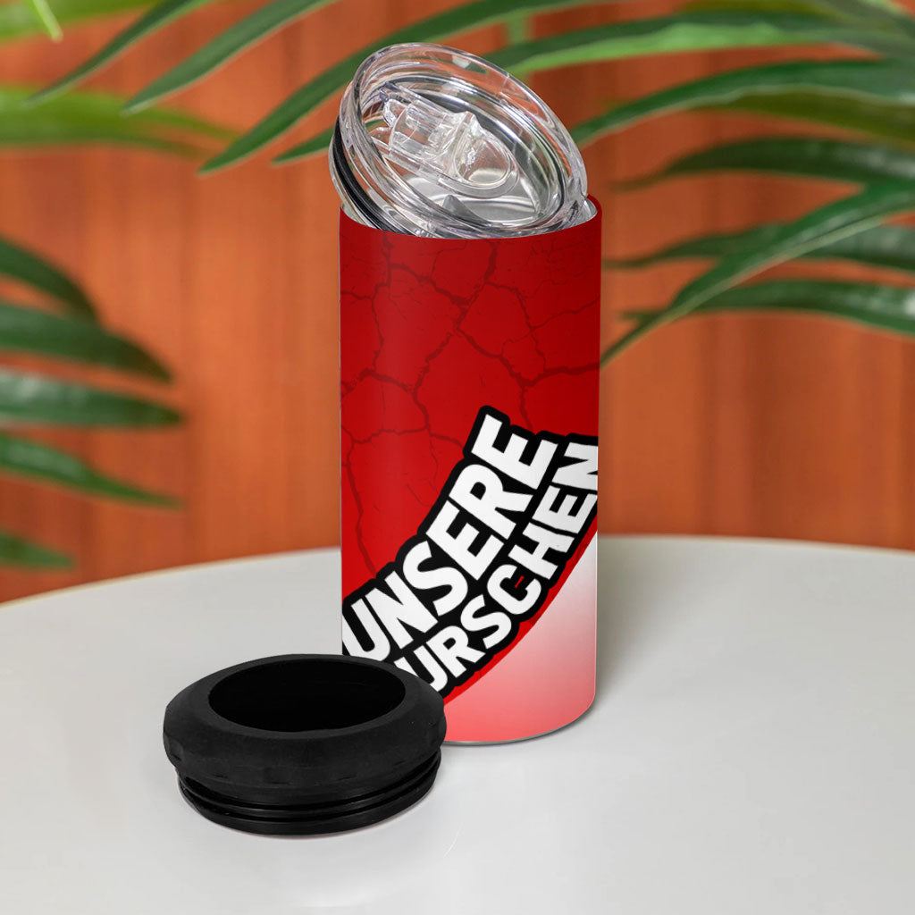 Austria Football Unsere Burschen 4 in 1 Can Cooler Tumbler Eagle Mascot Patriotic Wave Grunge
