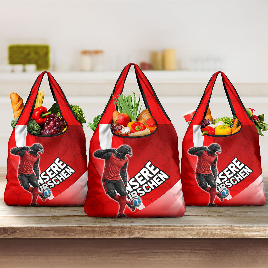 Austria Football Unsere Burschen Grocery Bag Eagle Mascot Patriotic Wave Grunge