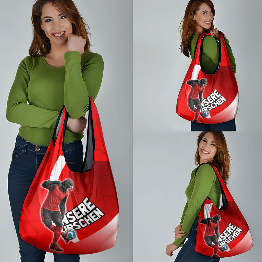Austria Football Unsere Burschen Grocery Bag Eagle Mascot Patriotic Wave Grunge