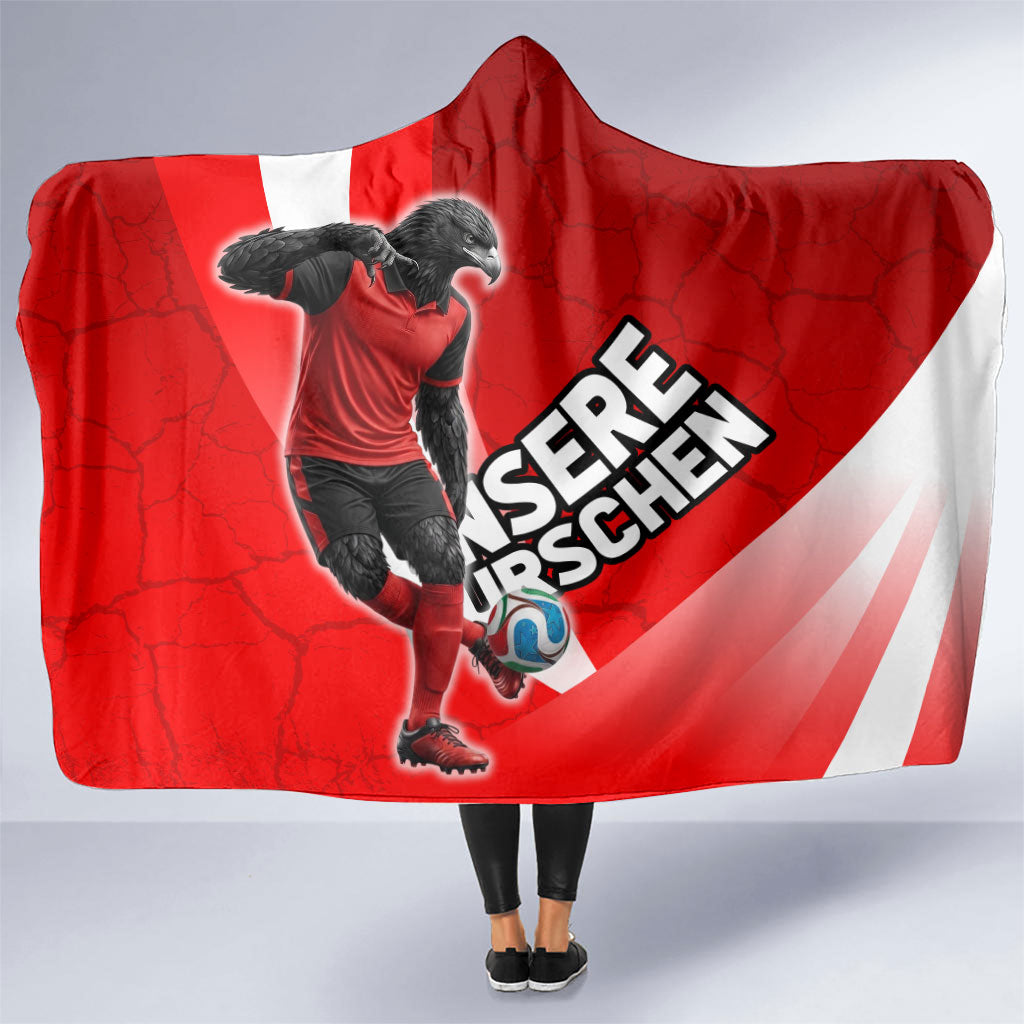 Austria Football Unsere Burschen Hooded Blanket Eagle Mascot Patriotic Wave Grunge