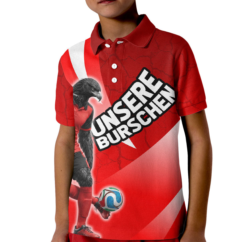 Personalized Austria Football Unsere Burschen Kid Polo Shirt Eagle Mascot Patriotic Wave Grunge