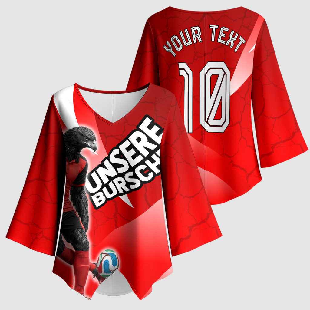 Personalized Austria Football Unsere Burschen Kimono Sleeve Blouse Eagle Mascot Patriotic Wave Grunge