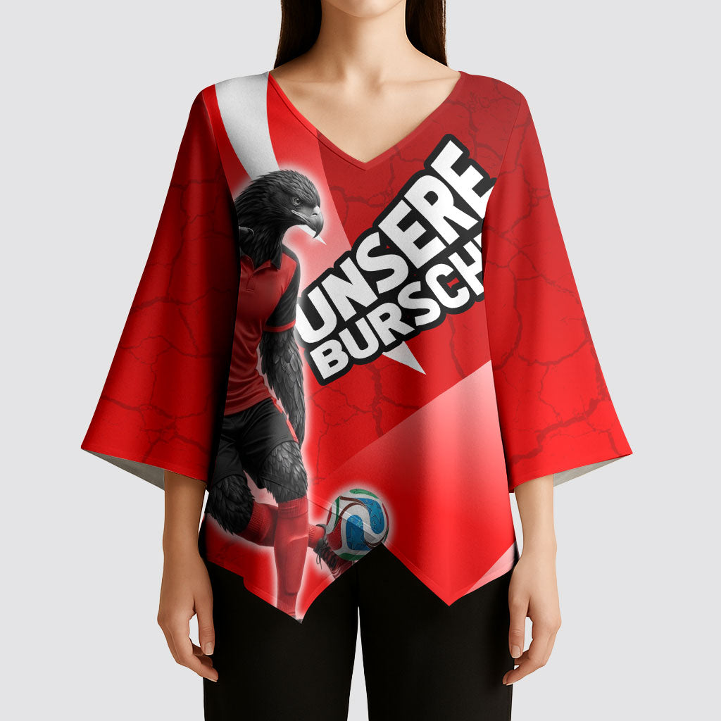 Personalized Austria Football Unsere Burschen Kimono Sleeve Blouse Eagle Mascot Patriotic Wave Grunge